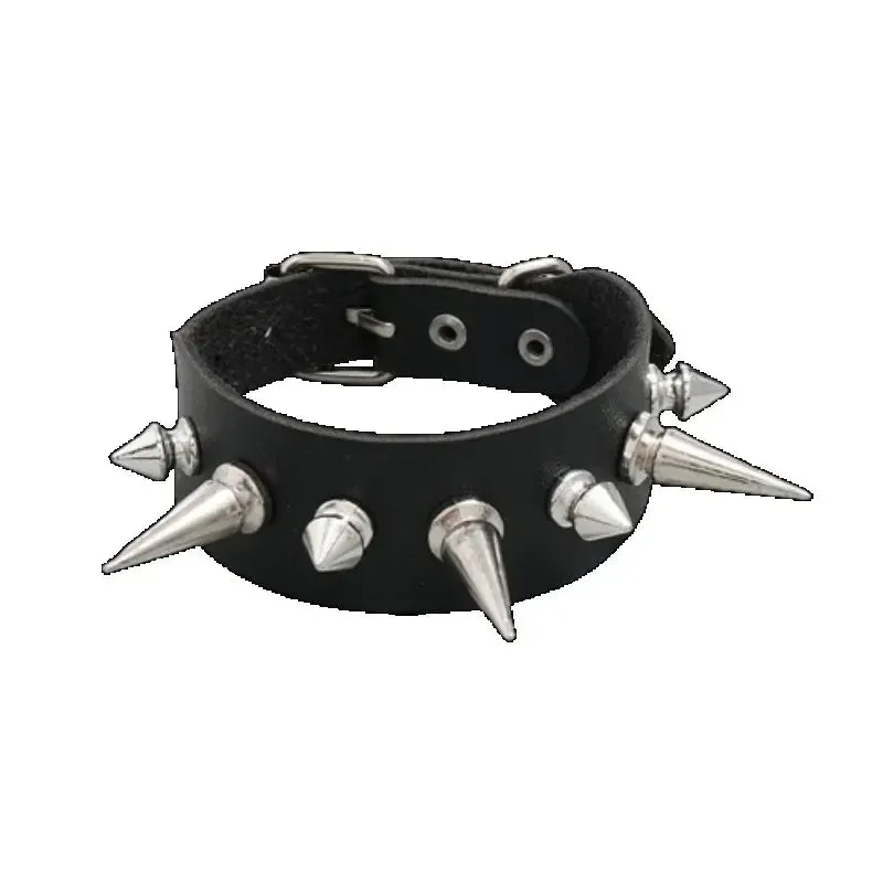 PU Leather Studded Bracelet Adjustable Goth Cuff Bracelet