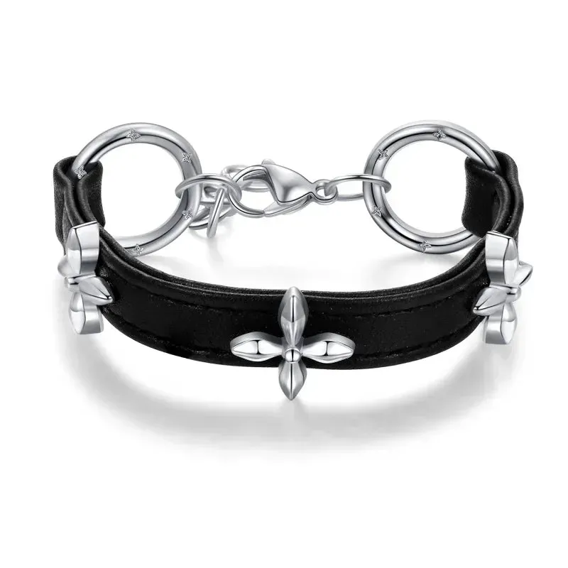 PU Leather Studded Bracelet Adjustable Goth Cuff Bracelet