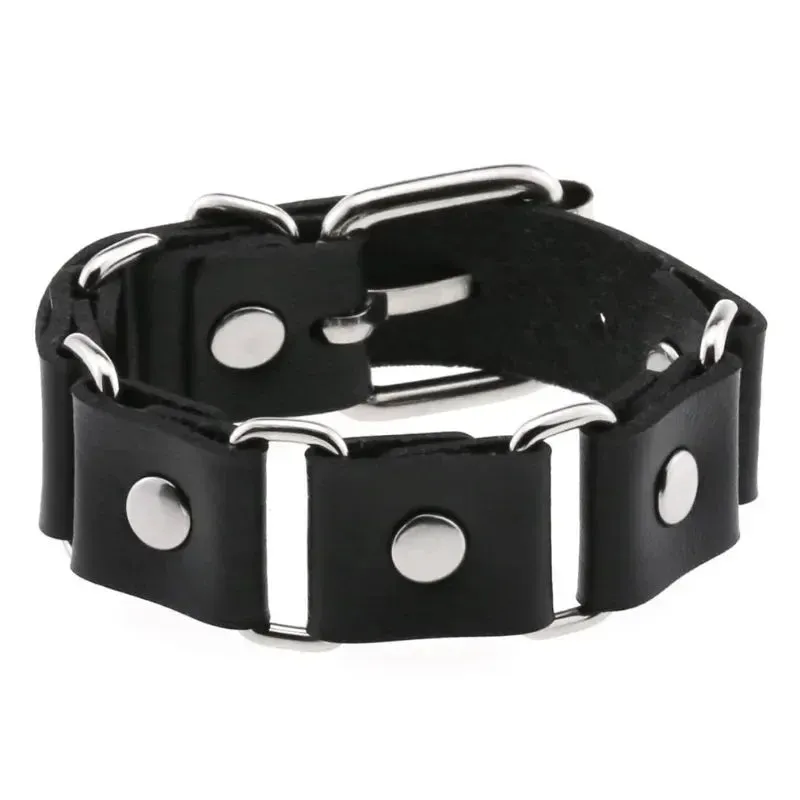 PU Leather Studded Bracelet Adjustable Goth Cuff Bracelet