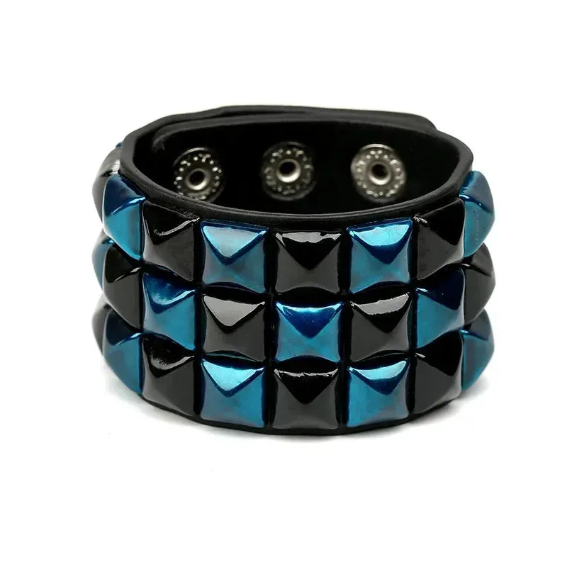 PU Leather Studded Bracelet Adjustable Goth Cuff Bracelet