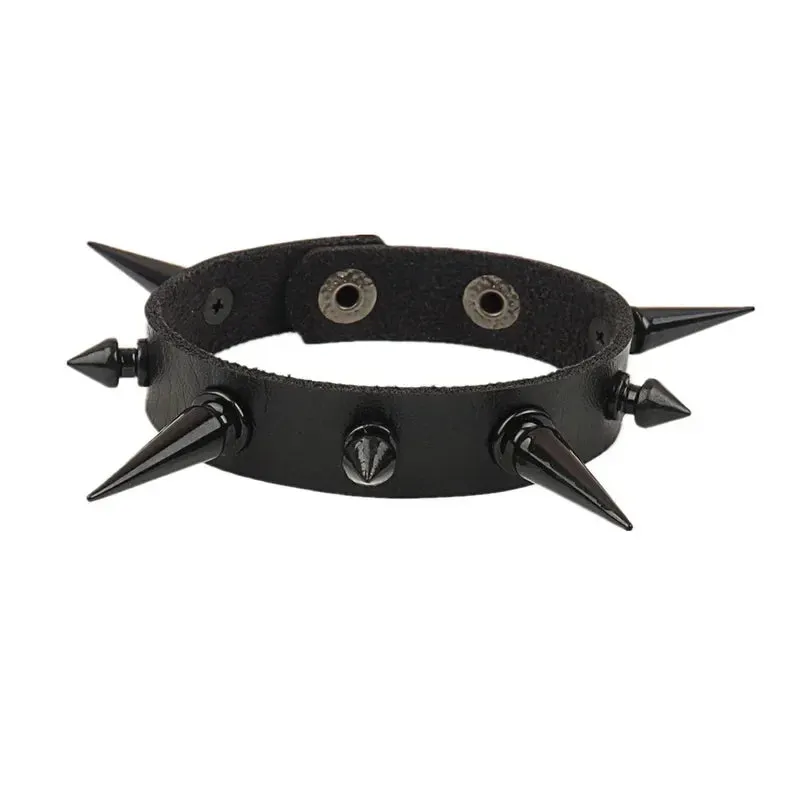 PU Leather Studded Bracelet Adjustable Goth Cuff Bracelet