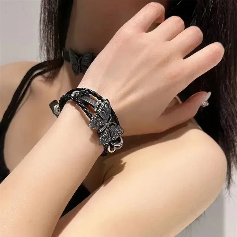 PU Leather Studded Bracelet Adjustable Goth Cuff Bracelet