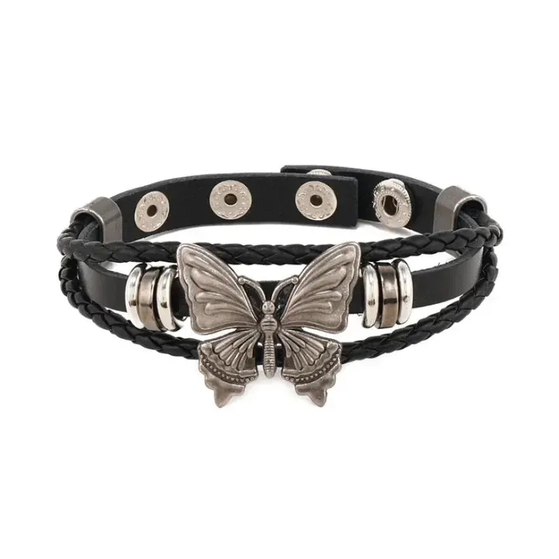 PU Leather Studded Bracelet Adjustable Goth Cuff Bracelet