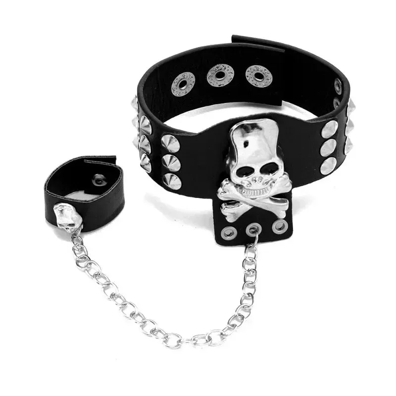 PU Leather Studded Bracelet Adjustable Goth Cuff Bracelet