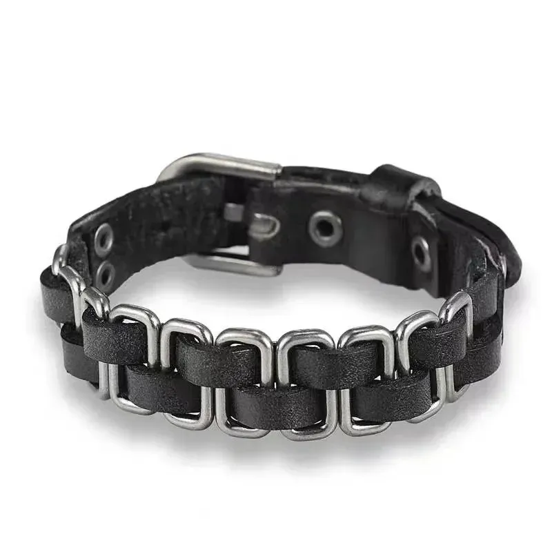 PU Leather Studded Bracelet Adjustable Goth Cuff Bracelet