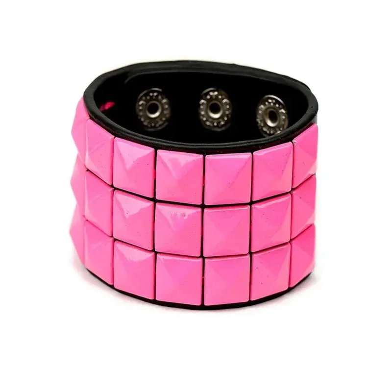PU Leather Studded Bracelet Adjustable Goth Cuff Bracelet
