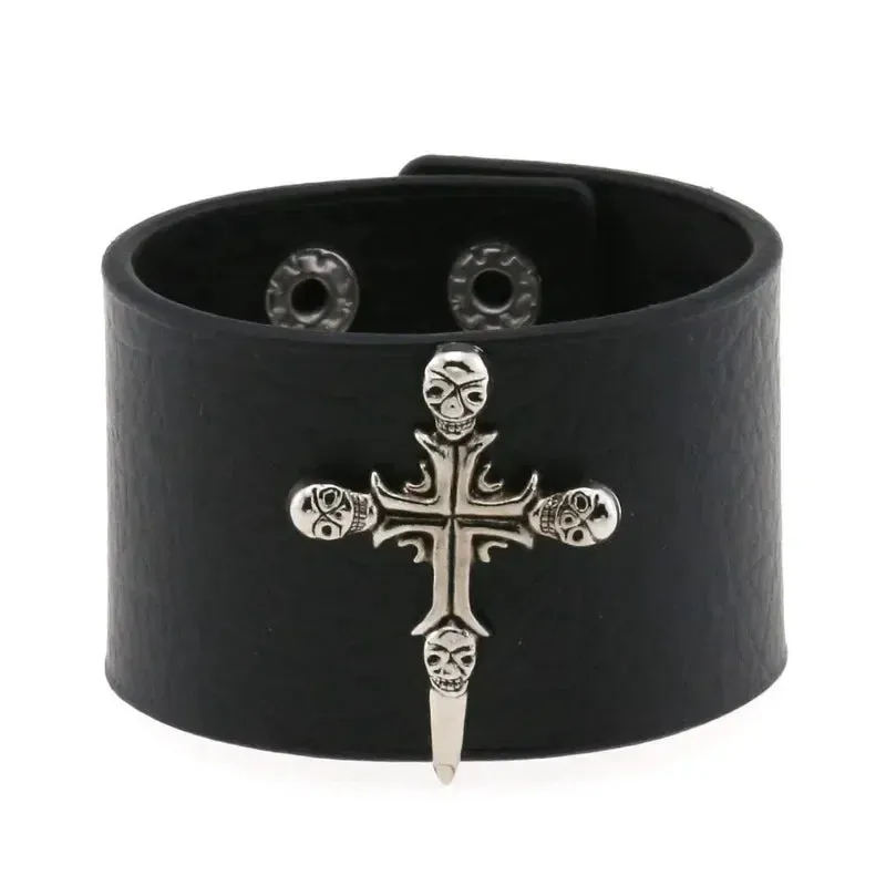 PU Leather Studded Bracelet Adjustable Goth Cuff Bracelet