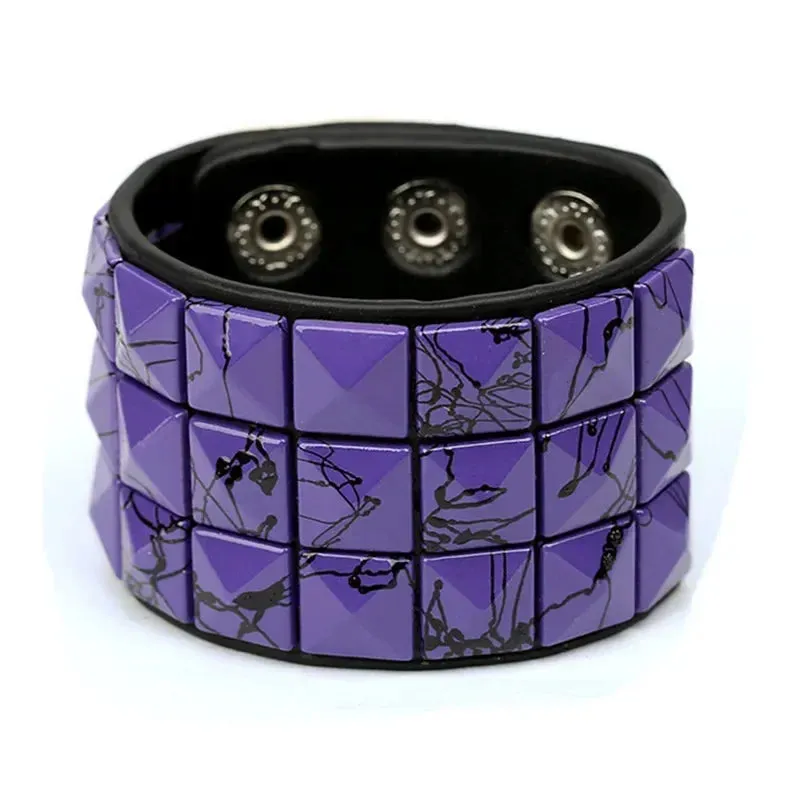 PU Leather Studded Bracelet Adjustable Goth Cuff Bracelet