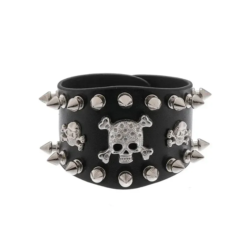 PU Leather Studded Bracelet Adjustable Goth Cuff Bracelet