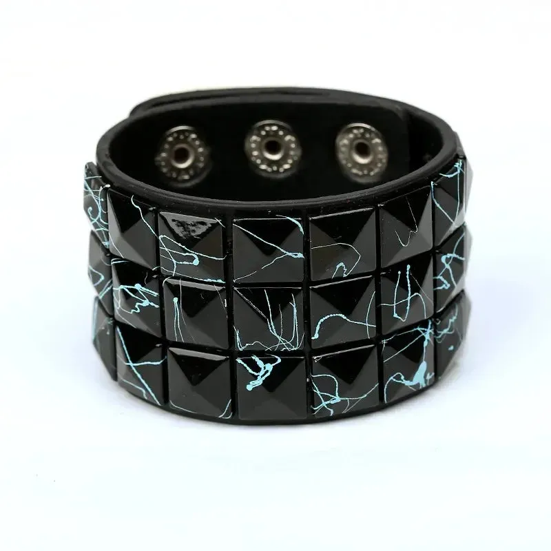 PU Leather Studded Bracelet Adjustable Goth Cuff Bracelet