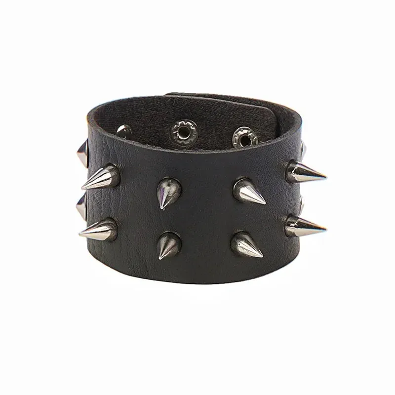 PU Leather Studded Bracelet Adjustable Goth Cuff Bracelet