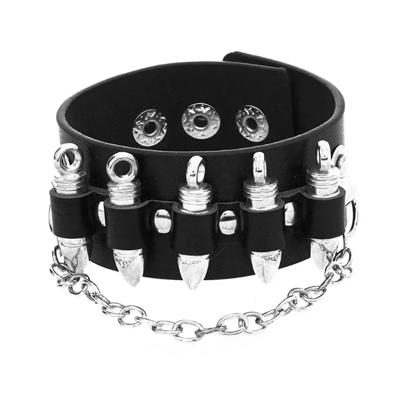 PU Leather Studded Bracelet Adjustable Goth Cuff Bracelet