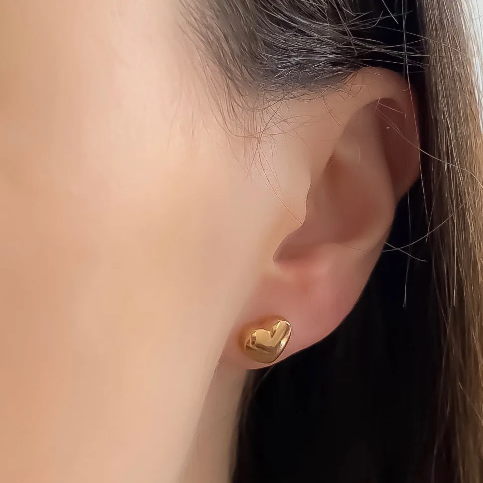 Puffed Heart Studs, Rose Gold