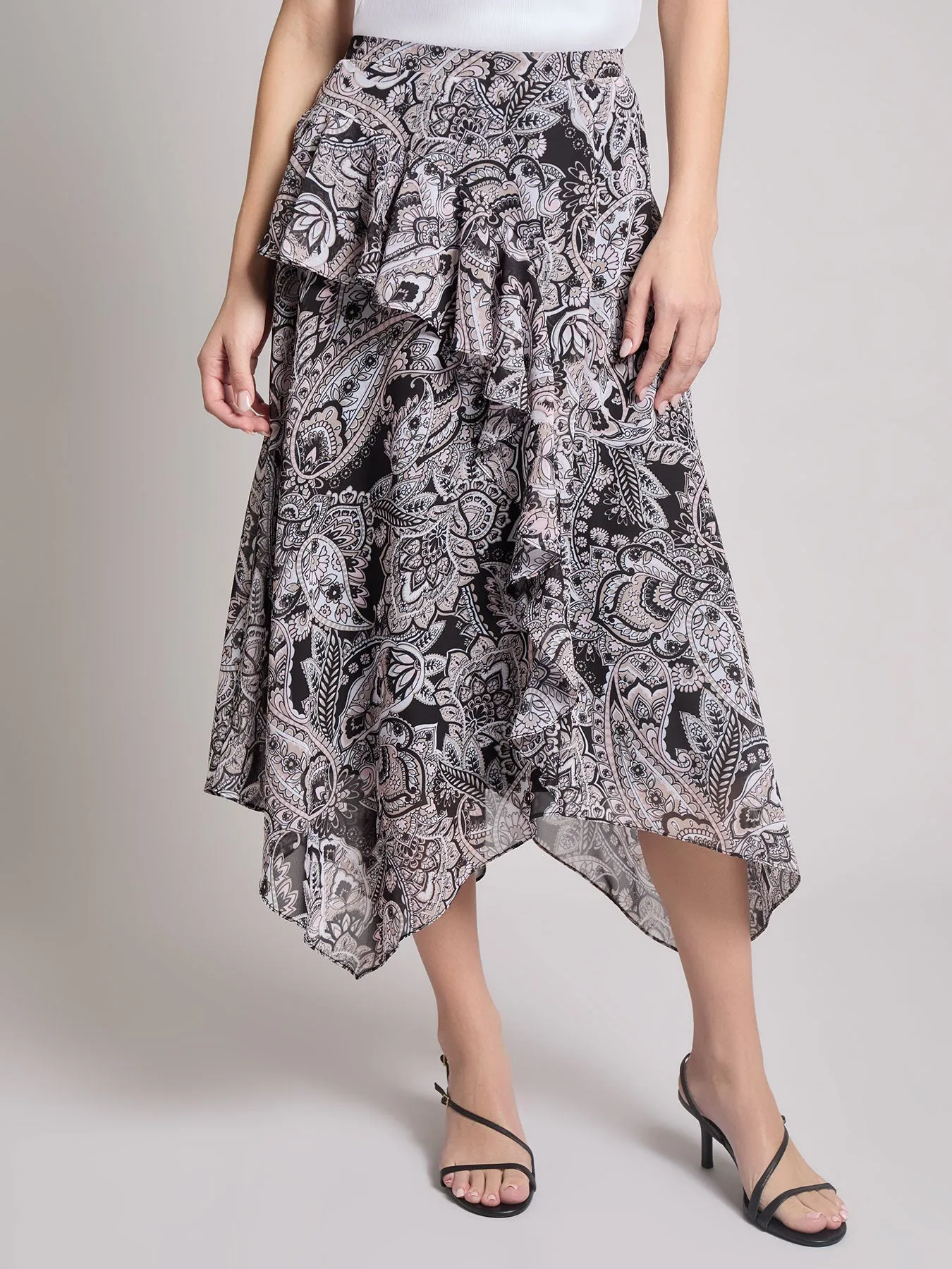 Pull-On Handkerchief Hem Midi Skirt