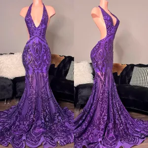 purple prom dresses, mermaid prom dresses, halter prom dresses, formal dresses,DS4920