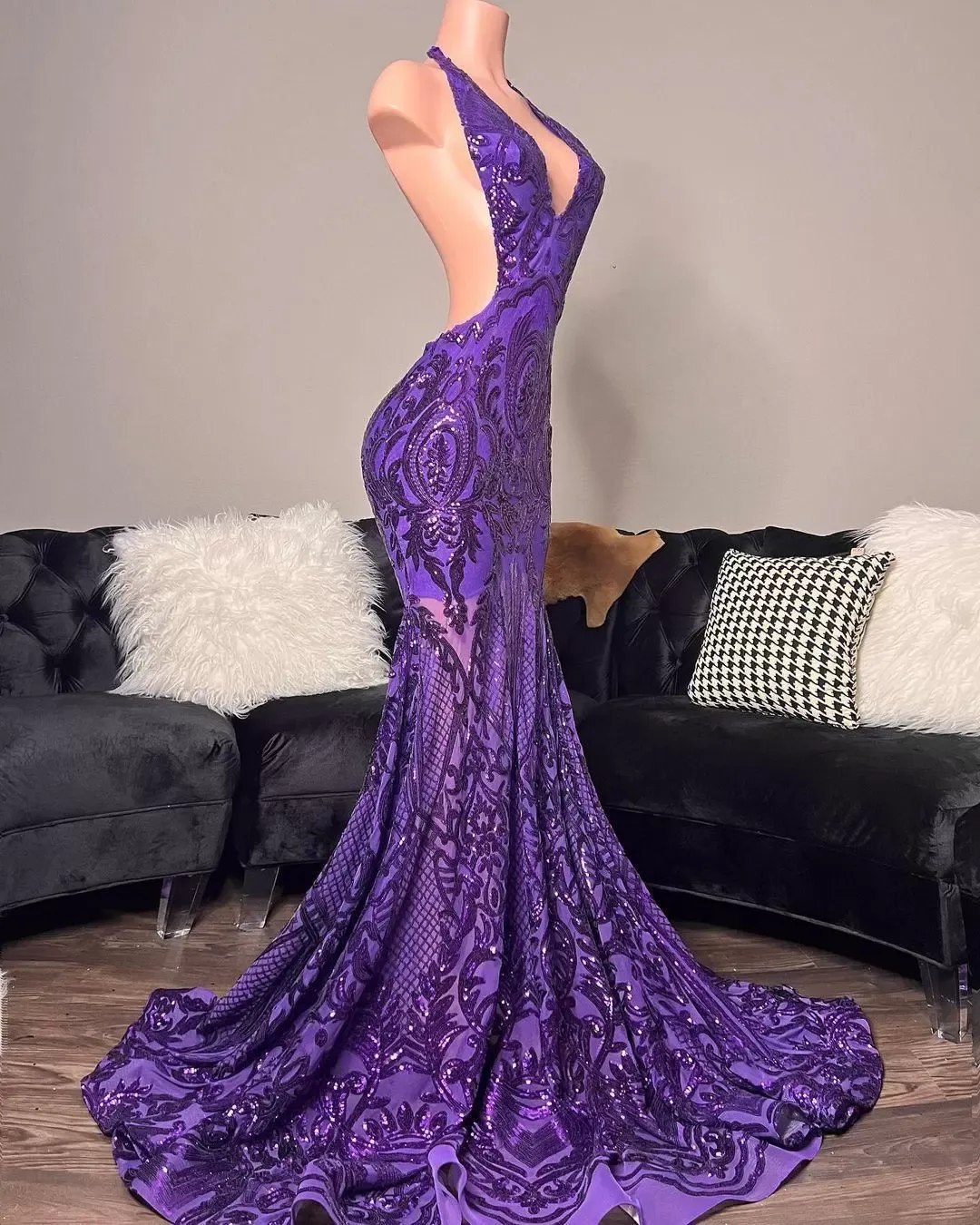 purple prom dresses, mermaid prom dresses, halter prom dresses, formal dresses,DS4920