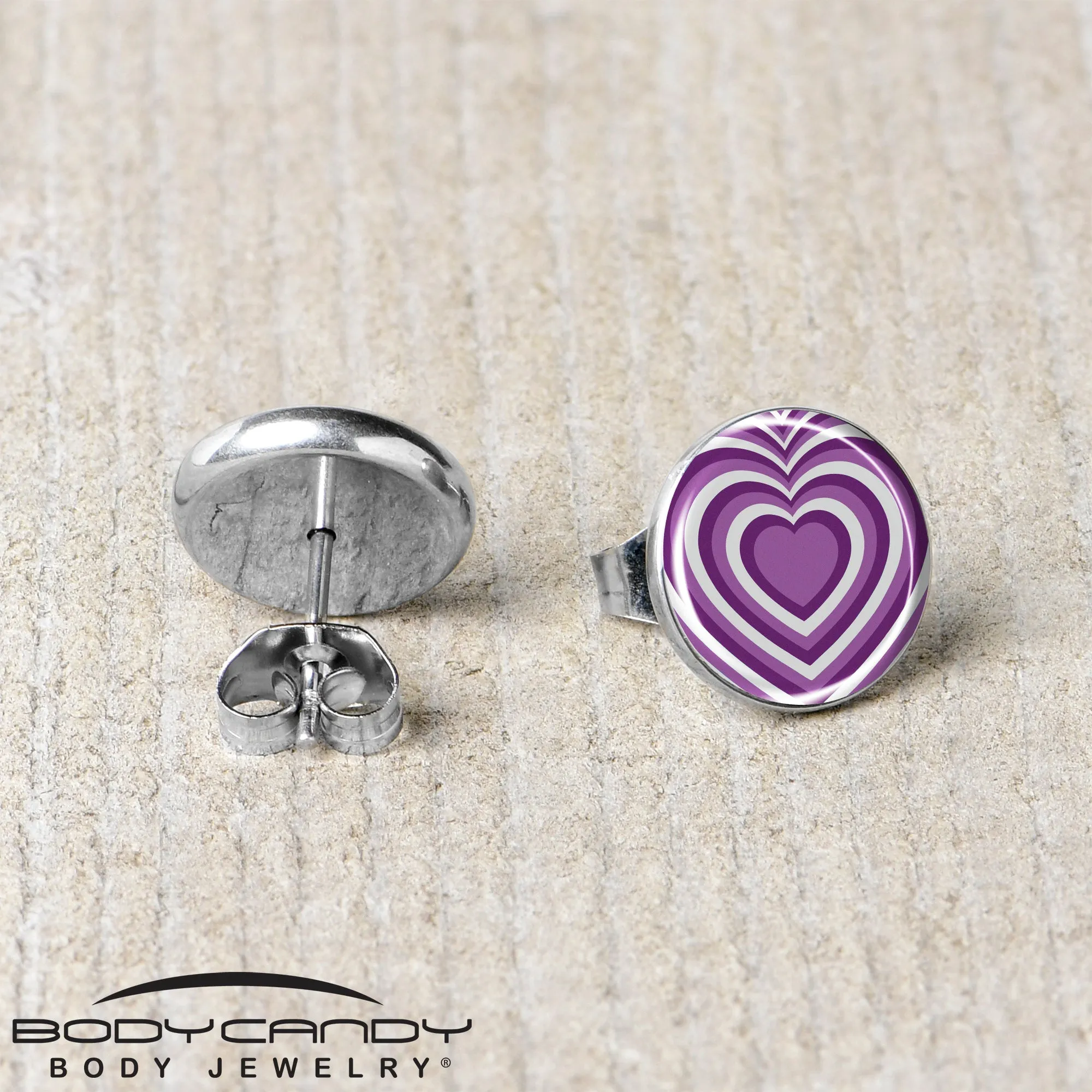 Purple Retro Heart Stud Earrings