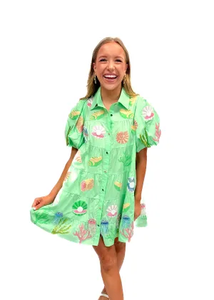 Queen of Sparkles Mint Under the Sea Poof Sleeve Dress