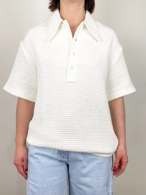Quilted Waffle Polo Tunic Top in White