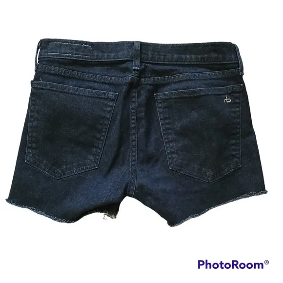 Rag &amp; Bone Dre Low Rise Indigo Distressed Denim Shorts Size 28