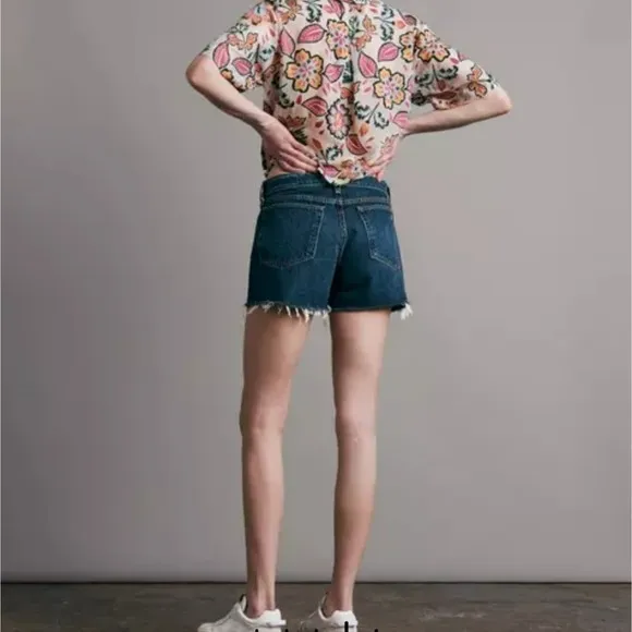 Rag &amp; Bone Dre Low Rise Indigo Distressed Denim Shorts Size 28