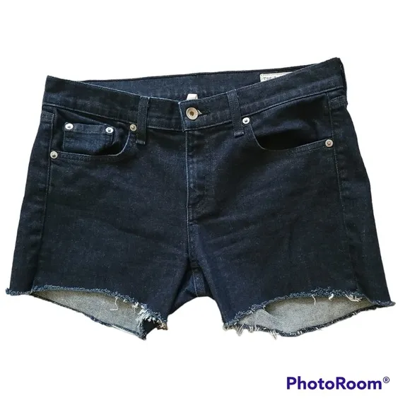 Rag &amp; Bone Dre Low Rise Indigo Distressed Denim Shorts Size 28