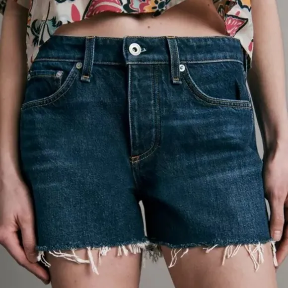 Rag &amp; Bone Dre Low Rise Indigo Distressed Denim Shorts Size 28