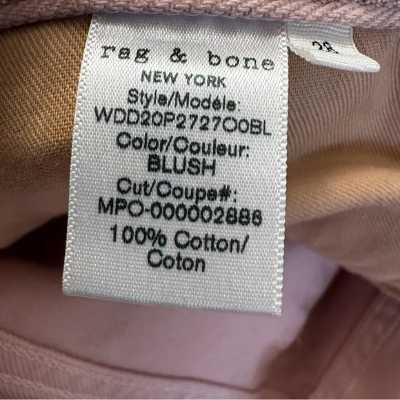 Rag &amp; Bone NWOT Blush 90’s High Rise Crop Jeans size 28