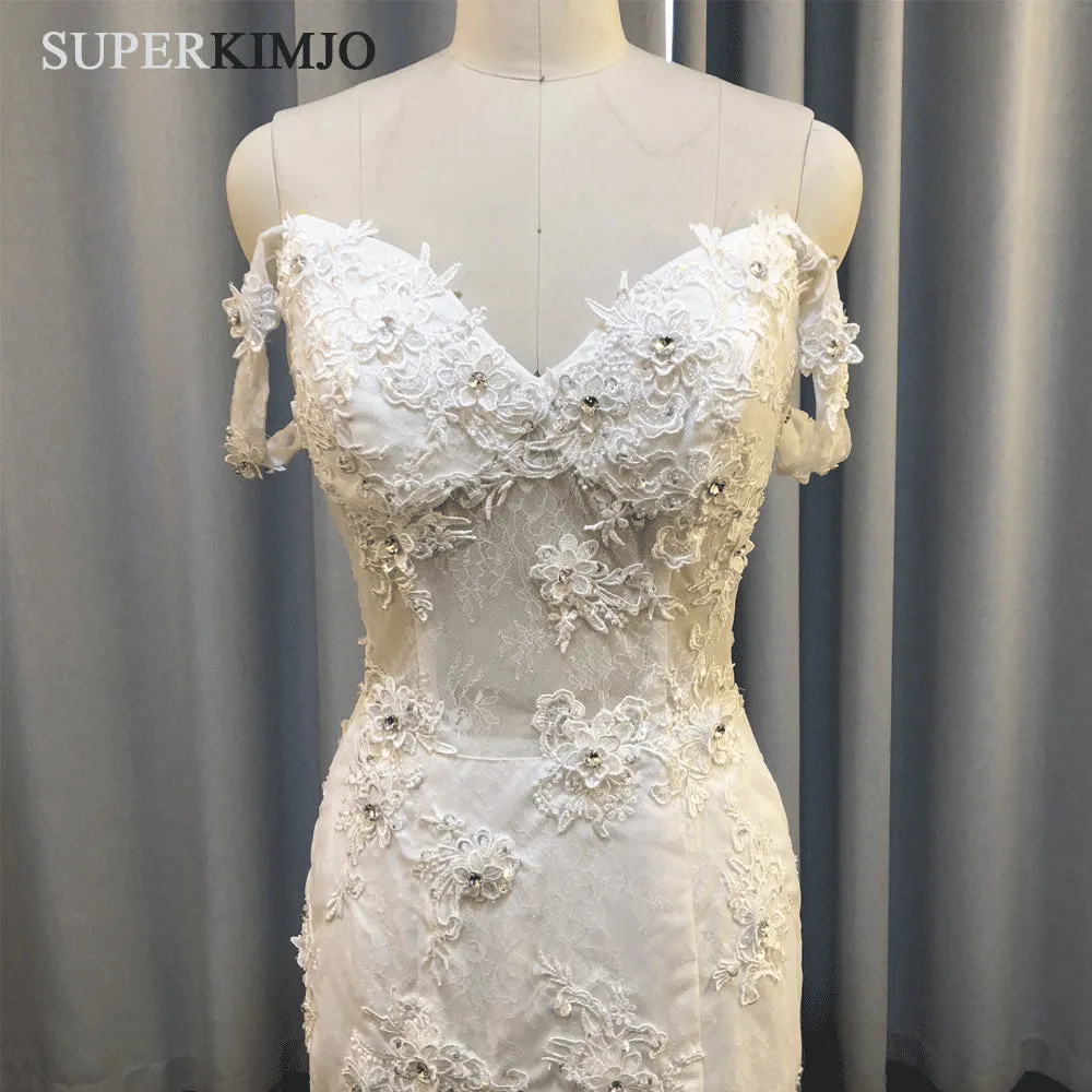 Real Photo 2020 Lace Appliqué Wedding Dresses Detachable Skirt Elegant Tulle Cheap Wedding Gown Vestido De Novia