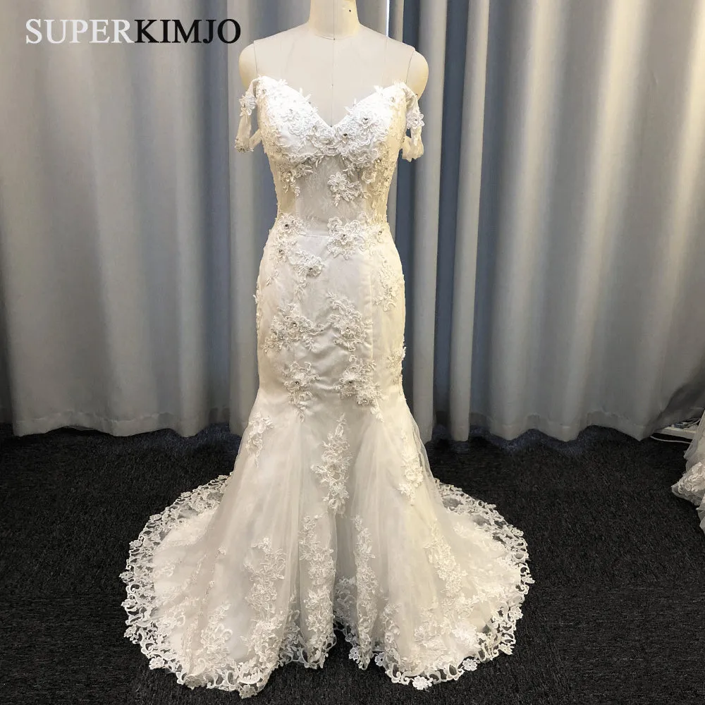 Real Photo 2020 Lace Appliqué Wedding Dresses Detachable Skirt Elegant Tulle Cheap Wedding Gown Vestido De Novia