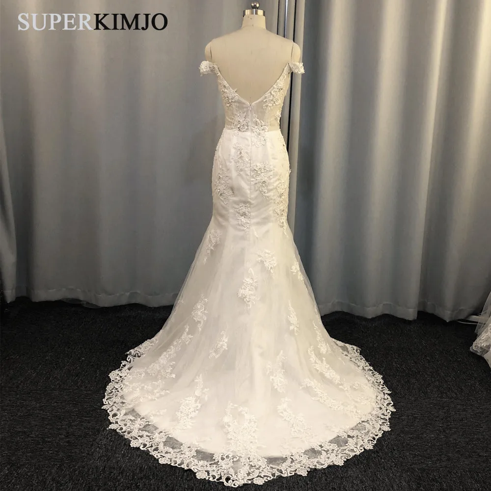 Real Photo 2020 Lace Appliqué Wedding Dresses Detachable Skirt Elegant Tulle Cheap Wedding Gown Vestido De Novia
