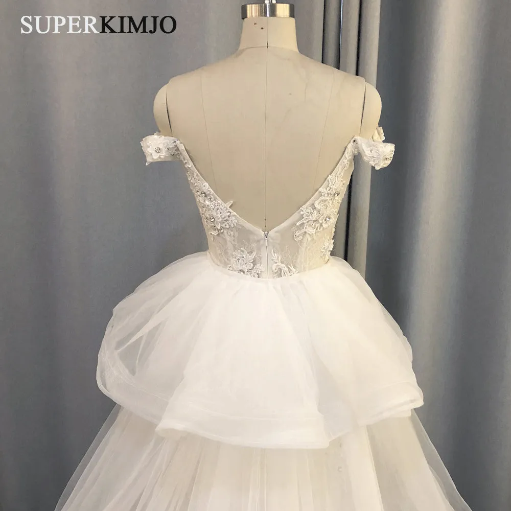 Real Photo 2020 Lace Appliqué Wedding Dresses Detachable Skirt Elegant Tulle Cheap Wedding Gown Vestido De Novia
