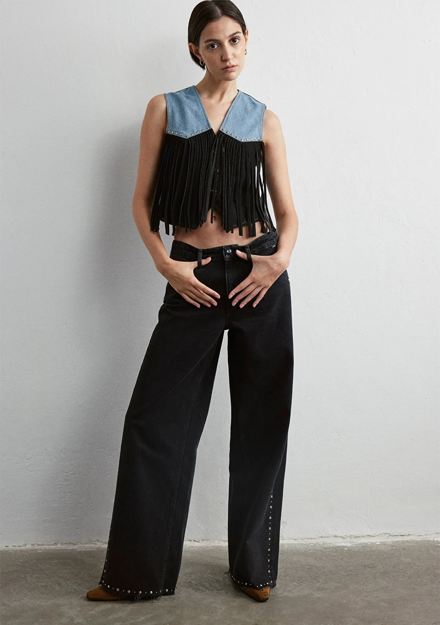 Rebecca Studded Smoke Denim  Jean Pants
