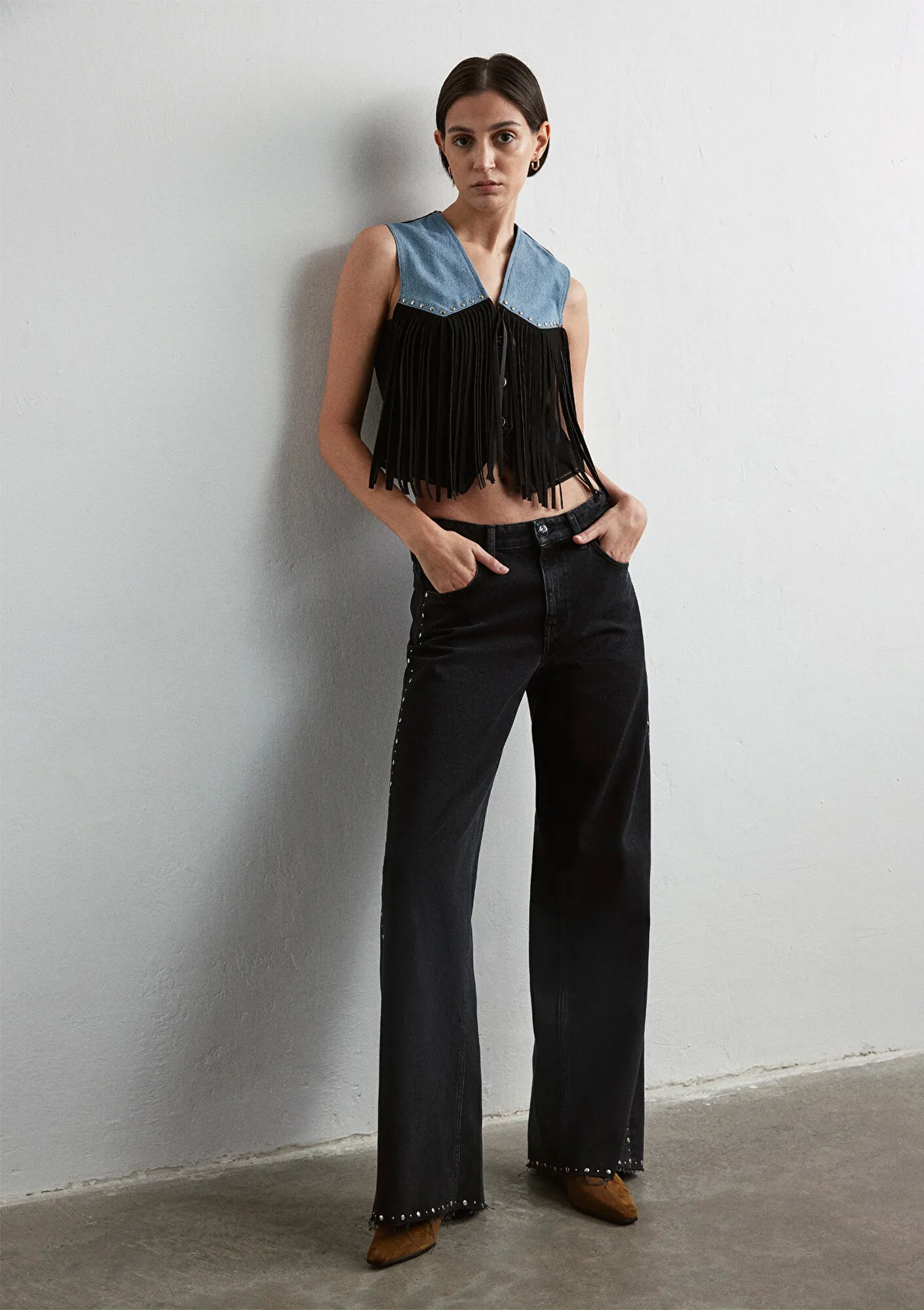 Rebecca Studded Smoke Denim  Jean Pants