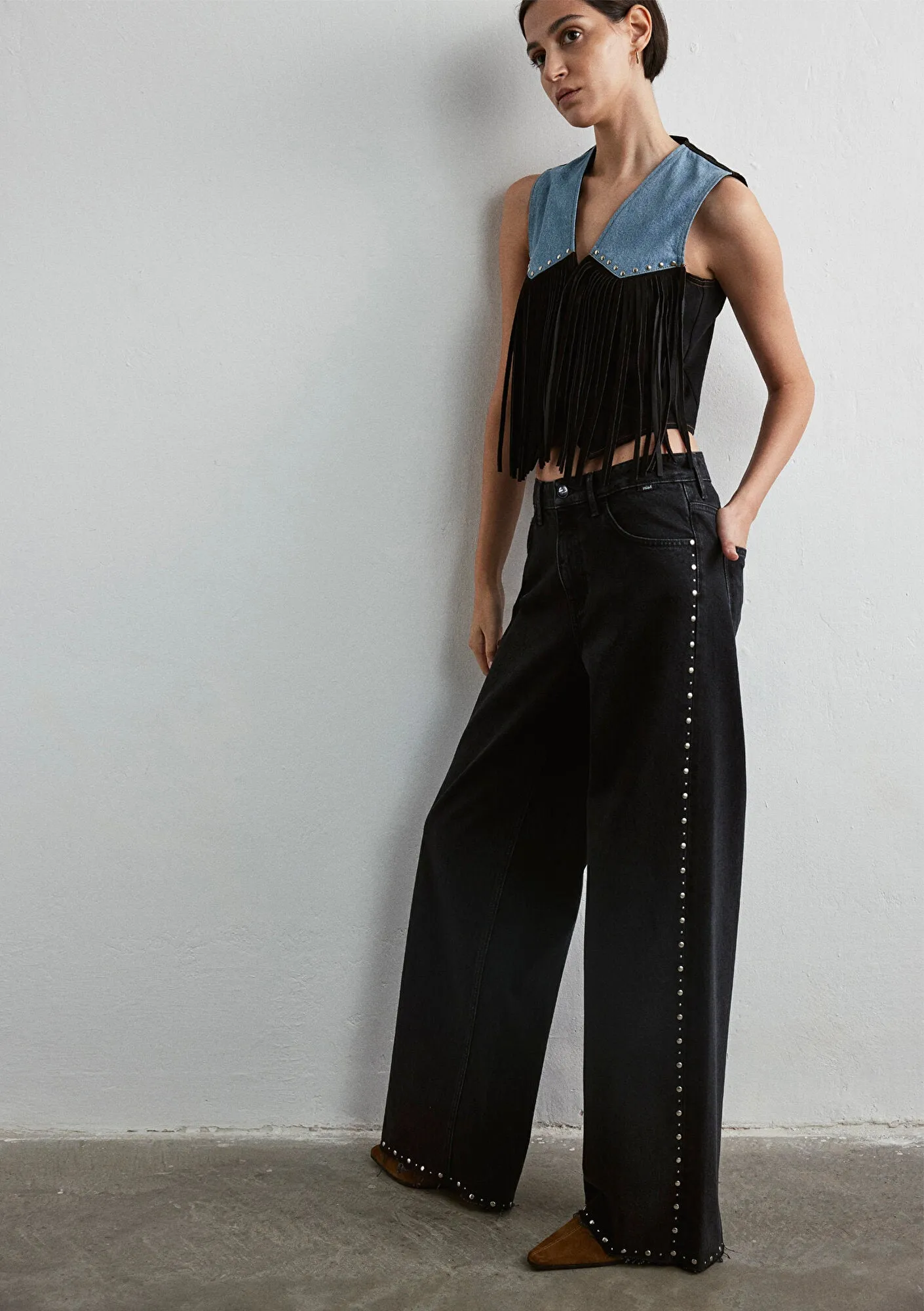 Rebecca Studded Smoke Denim  Jean Pants