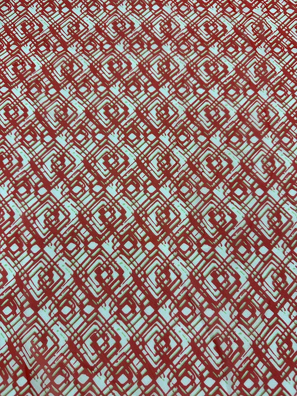Red Diamond Poly Print Chiffon Fabric