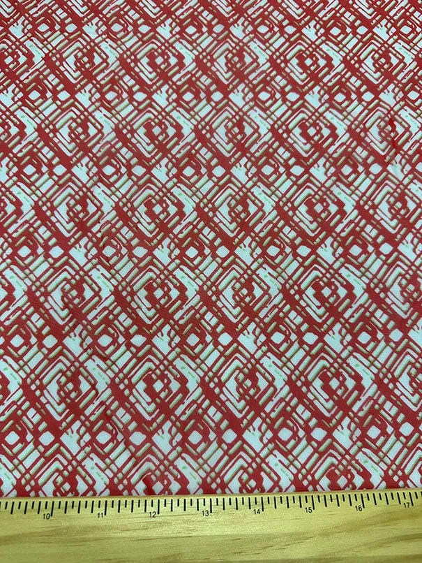 Red Diamond Poly Print Chiffon Fabric