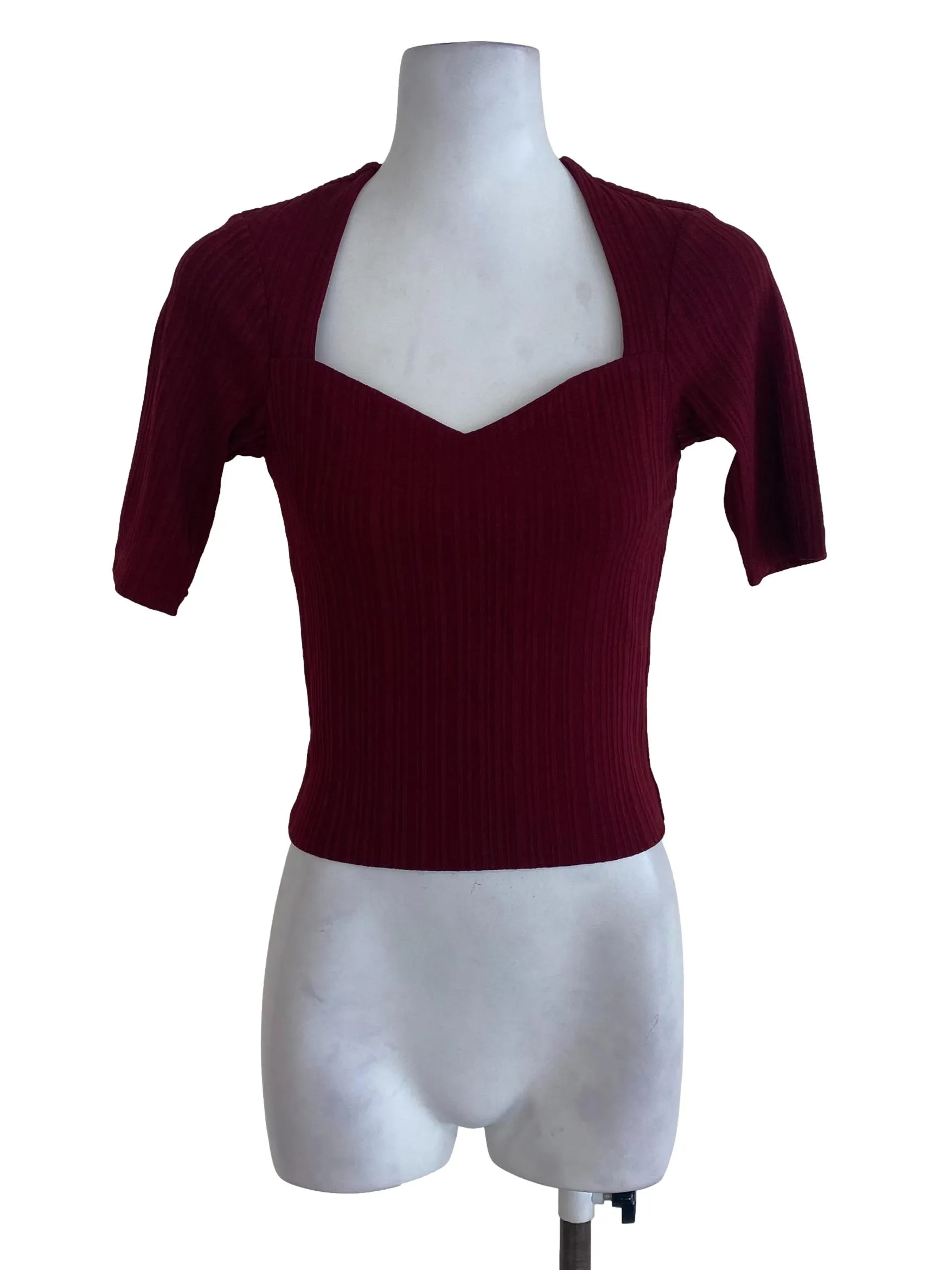 Red Textured Striped Blouse