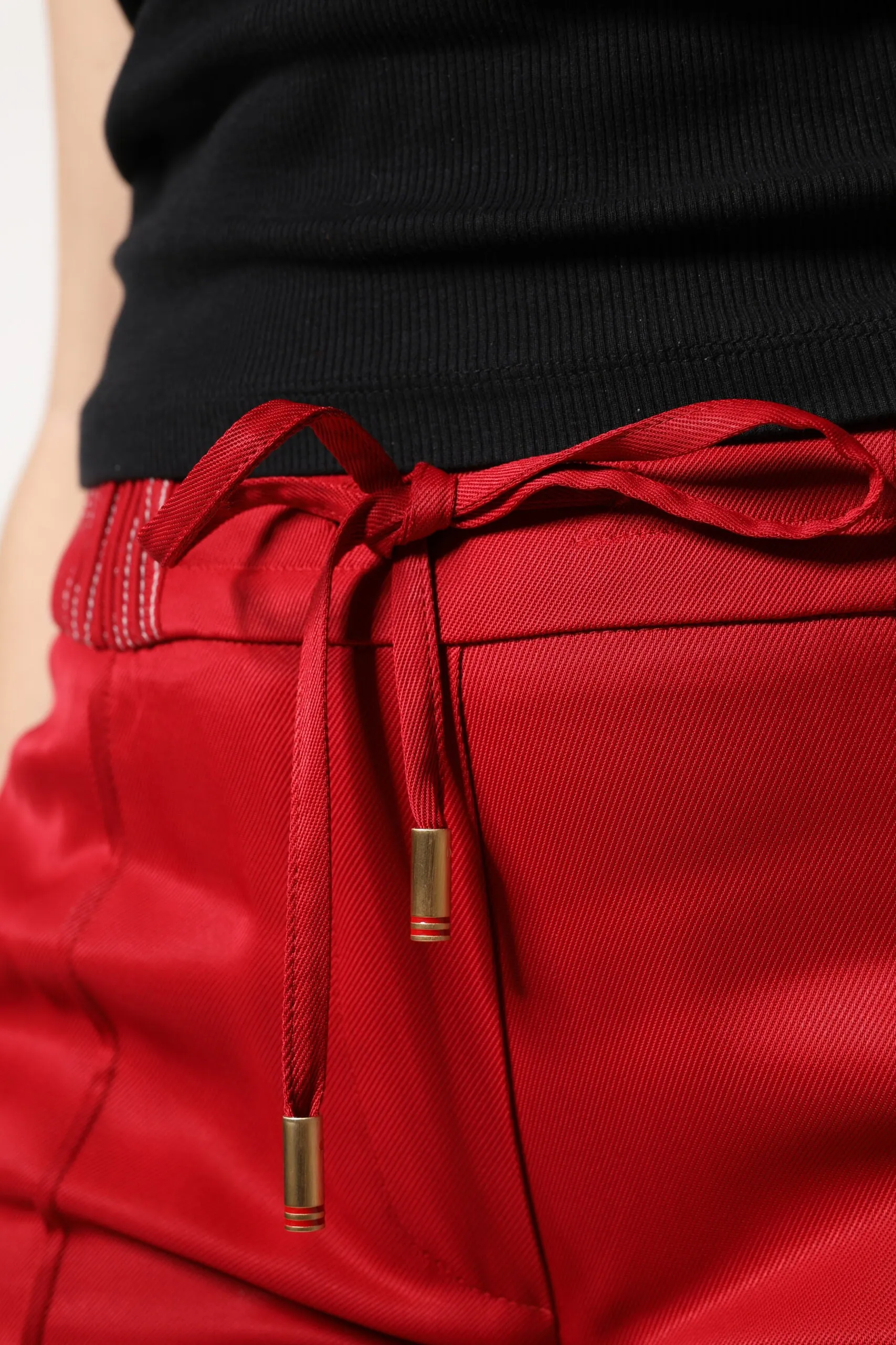 Red Viscose Straight Fit Pants