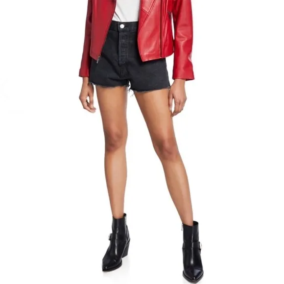 Re/Done High-Rise Frayed-Edge Denim Shorts