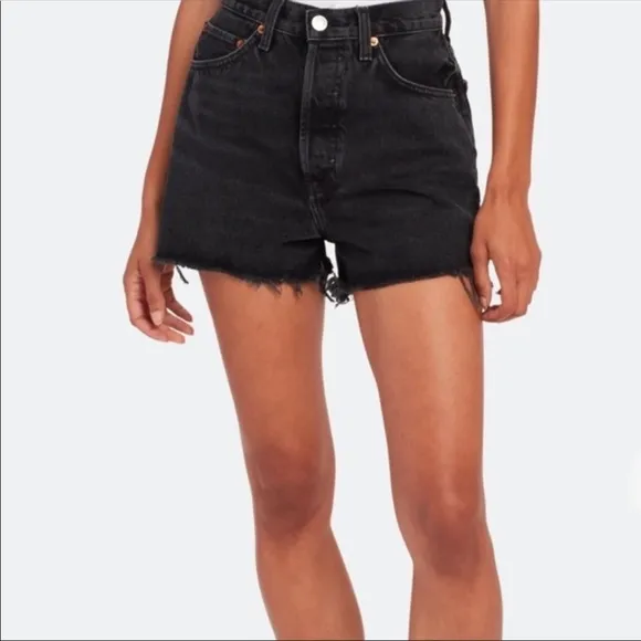 Re/Done High-Rise Frayed-Edge Denim Shorts