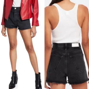 Re/Done High-Rise Frayed-Edge Denim Shorts