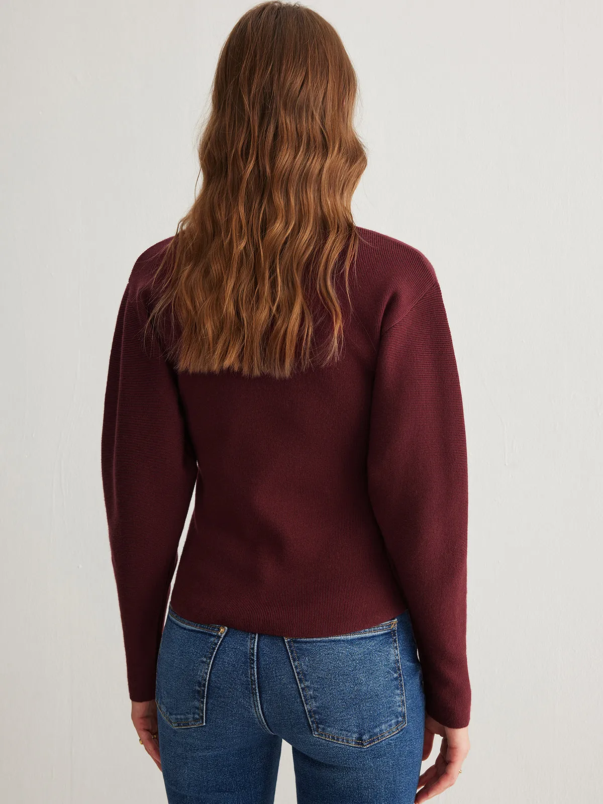 Ribbed Button Slit Sweater