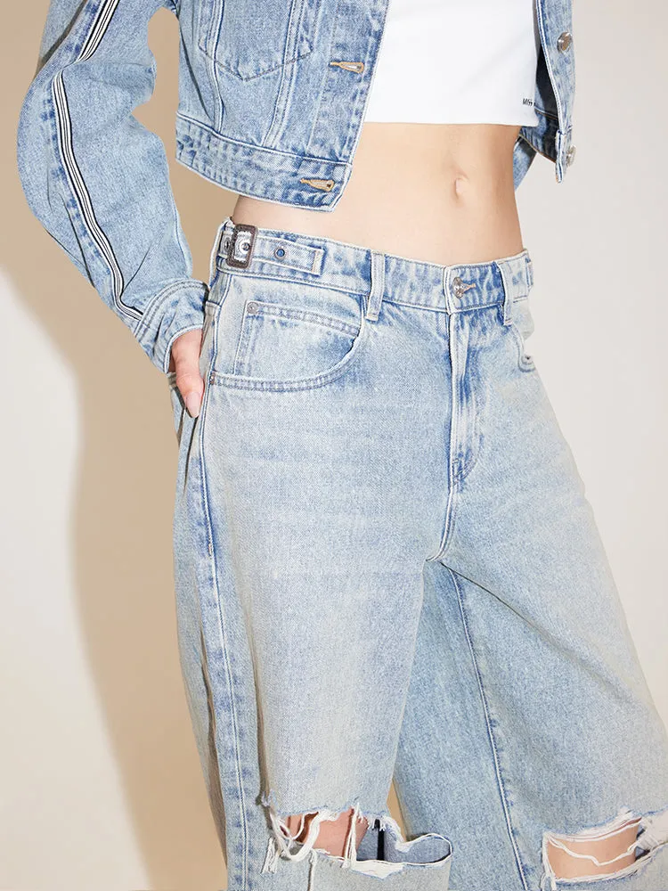 Ripped Straight Leg Jeans
