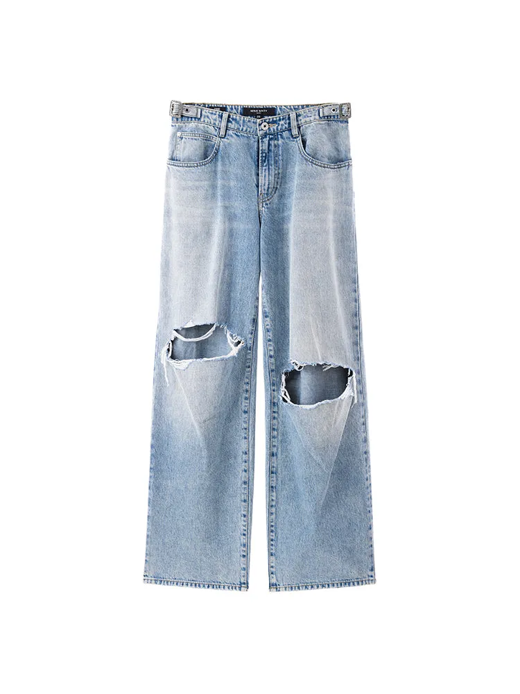 Ripped Straight Leg Jeans