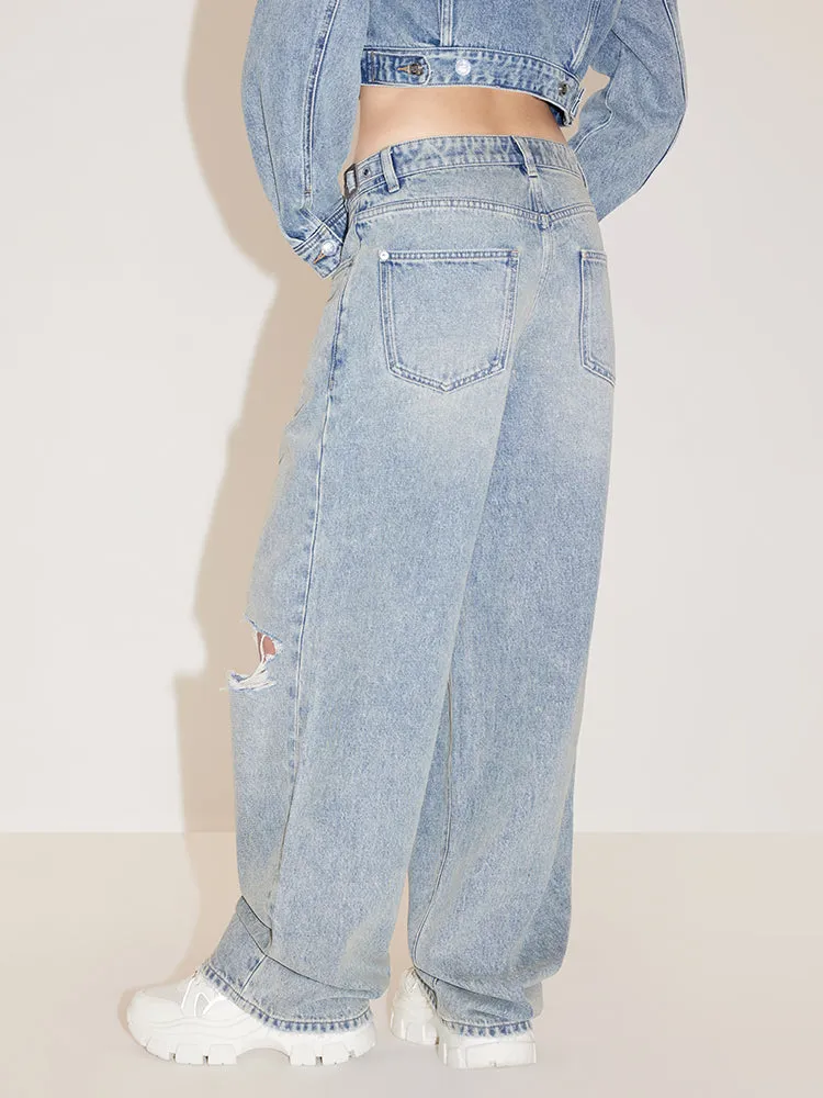 Ripped Straight Leg Jeans