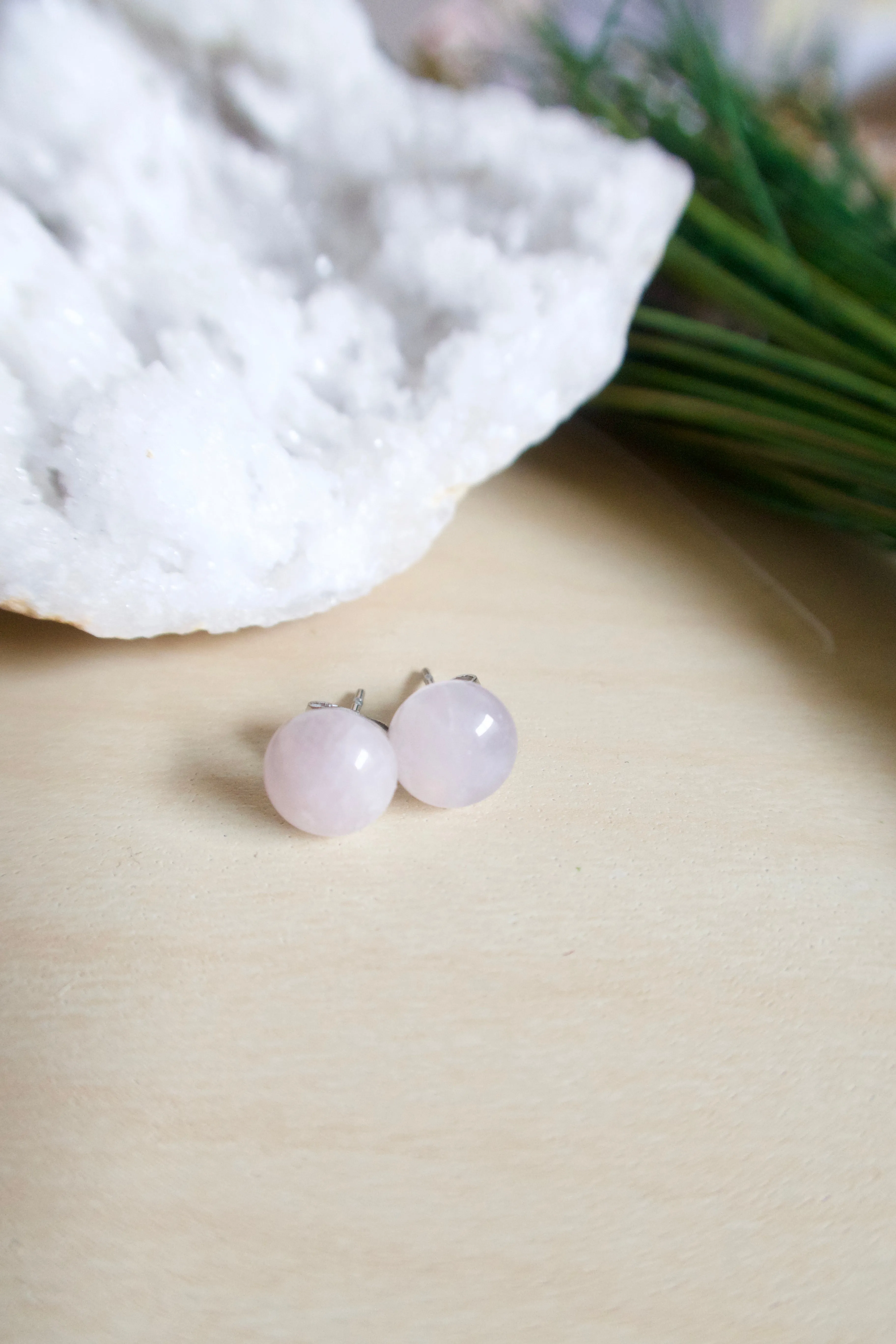 Rose Quartz Stud Earrings on Surgical Steel posts