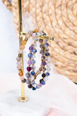 Round Jewel Tone Stone Beaded Bracelet Set