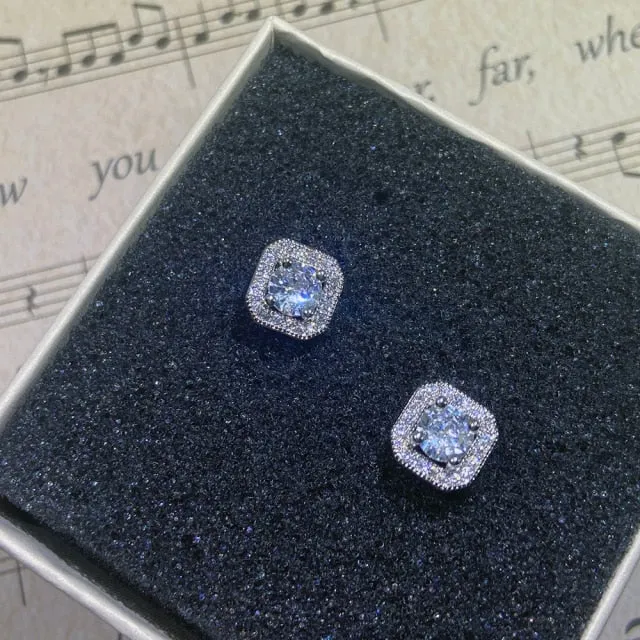 Round Zircon Gemstone Stud Earrings S925 Sterling Silver Jewelry for Women