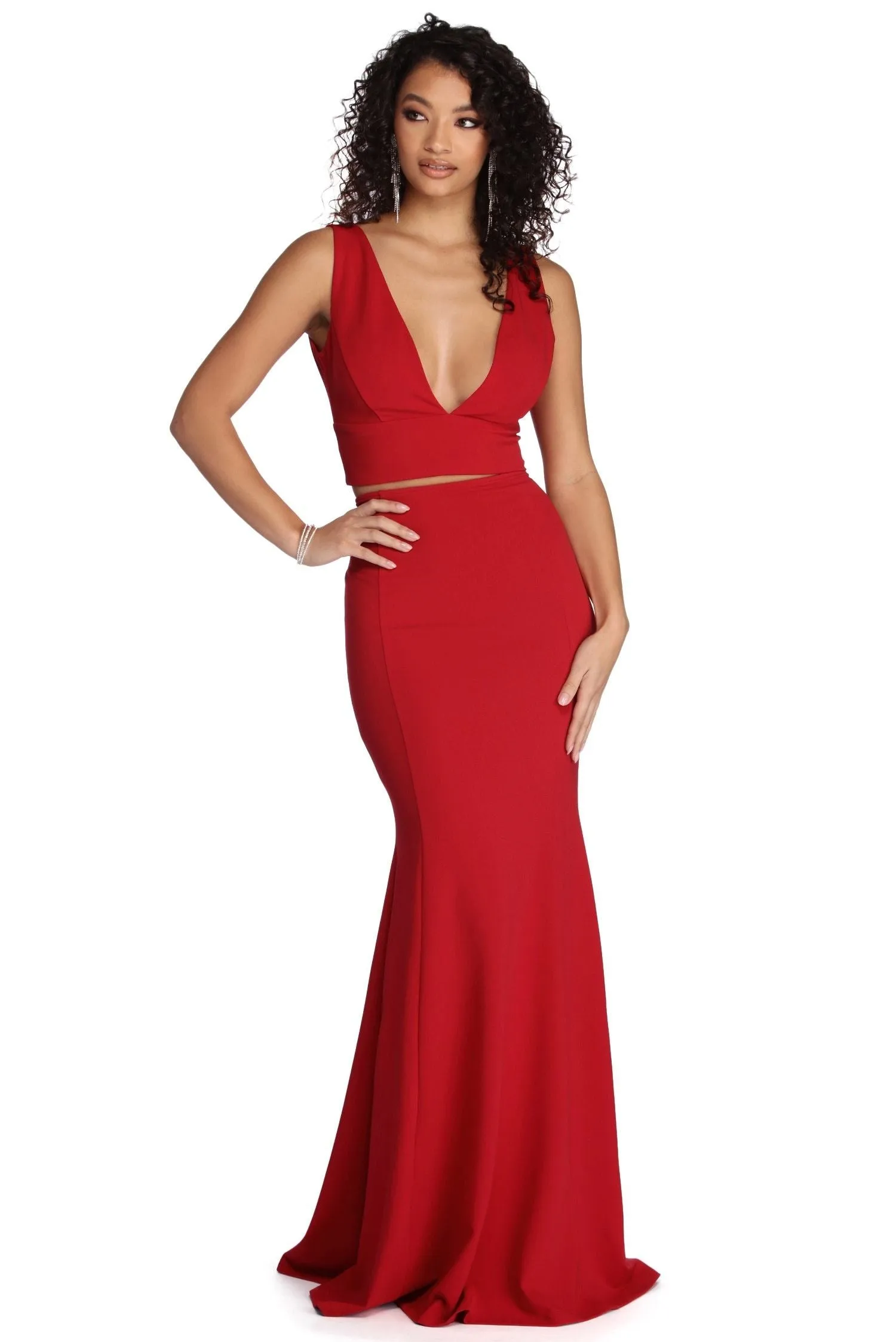 Roxanna Formal Lattice Charming Two Piece Dress